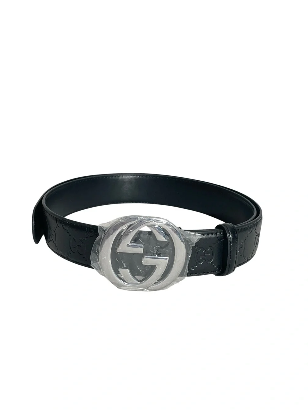 🖤 Men’s Black Leather Belt with — Silver Interlocking Buckle 🖤